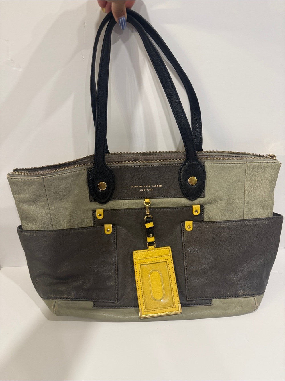 Marc by Marc Jacobs Gray, Brown and Yellow Leather Tote